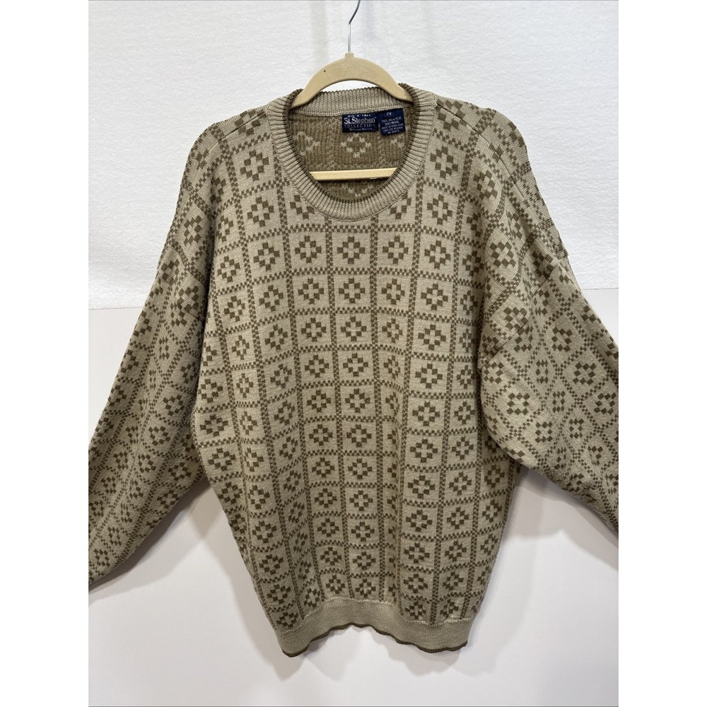 Vintage St. Stephen Collection Wool Blend Heavy Knit Aztec Grandpa Sweater 2X